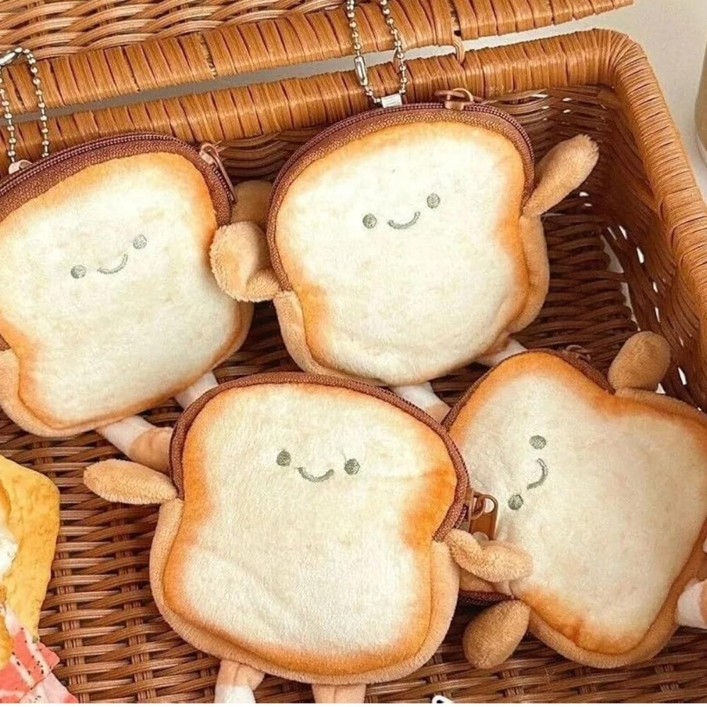 Toast Bread Bag Charm Keychain Earbud Holder - Picture 2 of 3